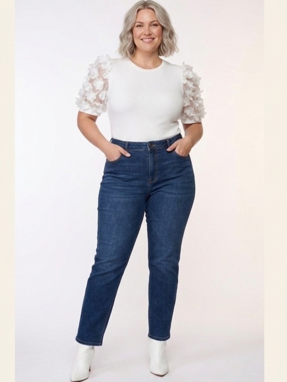 Beautiful Sheer Puff Sleeve White Bodysuit